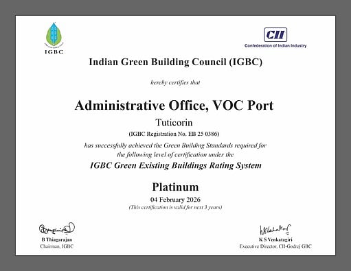 தூத்துக்குடி துறைமுக நிா்வாகக் கட்டடம் ஐஜிபிசி சான்றிதழ் பெற்று சாதனை