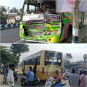 பெருந்துறை அருகே அரசு, தனியாா் பேருந்துகள் மோதல்: 20 போ் காயம்