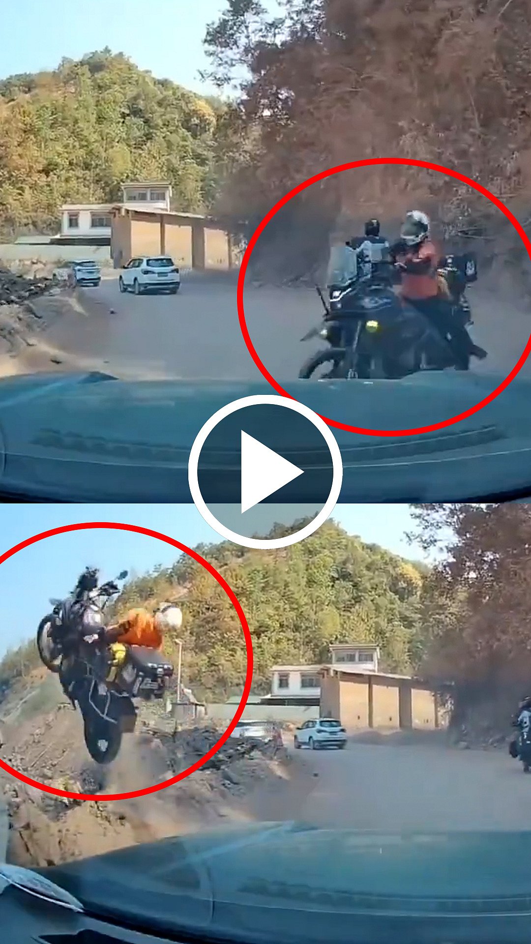 திடீரென கட்டுப்பாட்டை இழந்து பள்ளத்தாக்கிற்குள் பாய்ந்த பைக்! நல்வாய்ப்பாக உயிர்தப்பிய பெண்!