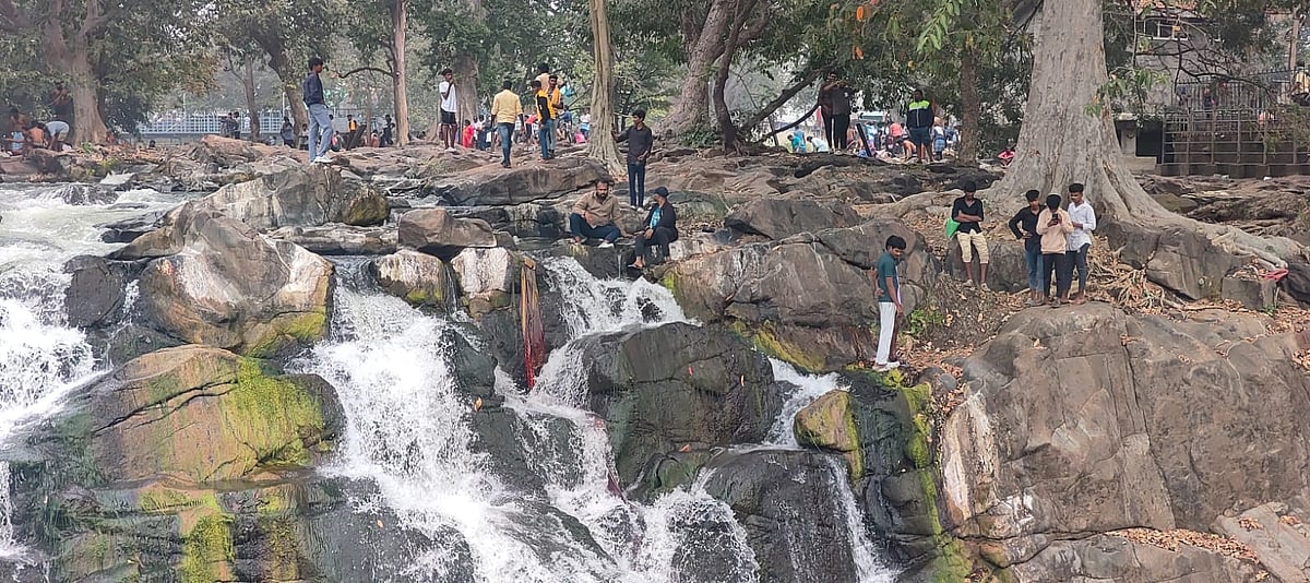 ஒகேனக்கல்: ஆபத்தை உணராமல் அருவிக்கு அருகில் புகைப்படம் எடுக்கும் இளைஞர்கள்!