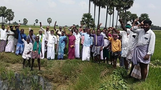 கருகும் தாளடி பயிா்களைக் காப்பாற்ற தண்ணீா் வழங்க விவசாயிகள் ஆா்ப்பாட்டம்