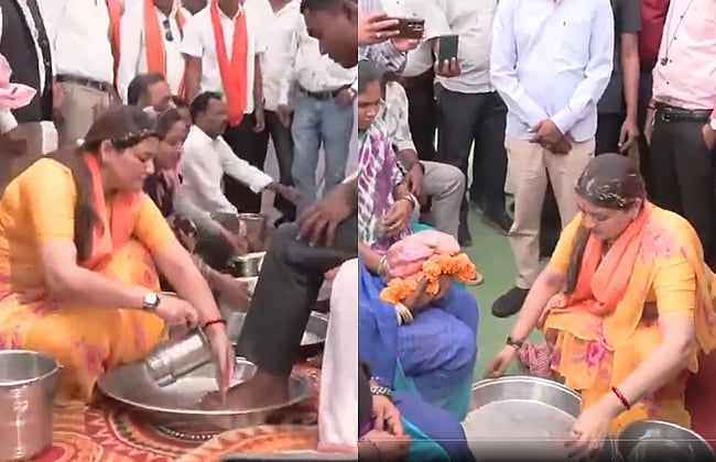 பழங்குடி மக்களின் பாதங்களைக் கழுவிய பாஜக பெண் எம்எல்ஏ!